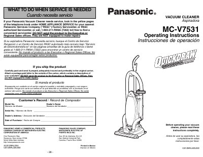 Panasonic MC-V7531 Vacuum Cleaner Operating Instructions - cover page