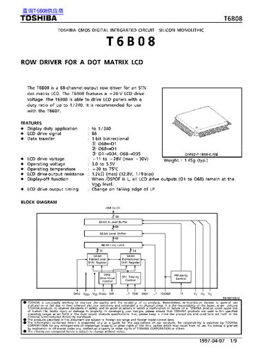 Toshiba T6B08 Row Driver for Dot Matrix LCD Datasheet - cover page