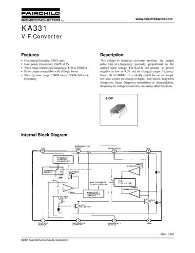 Fairchild KA331 V-F Converter Datasheet - cover page