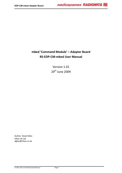 Hitex RS-EDP-CM-mbed Adapter Board User Manual - cover page
