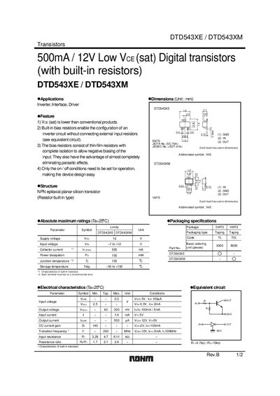 ROHM DTD543XE/DTD543XM Datasheet - cover page