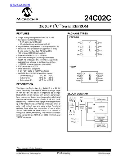 Microchip 24C02C Serial EEPROM Datasheet - cover page