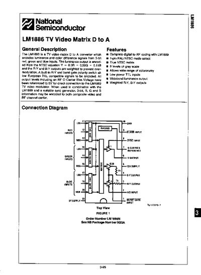 National Semiconductor LM1886 Video Matrix D to A Converter Datasheet