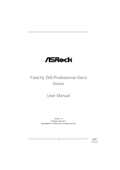ASRock Fatal1ty Z68 Professional Gen3 Series User Manual - cover page