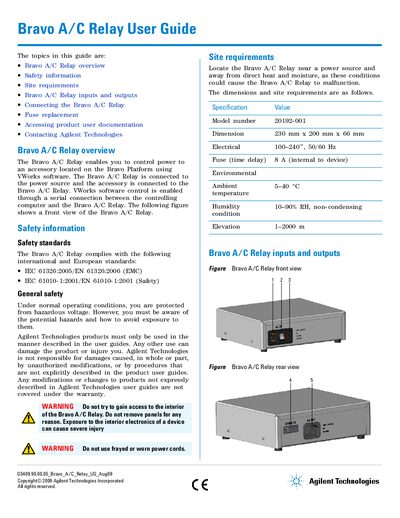 Agilent Bravo A/C Relay User Guide - cover page