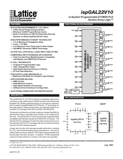 Lattice ispGAL22V10 Datasheet - cover page