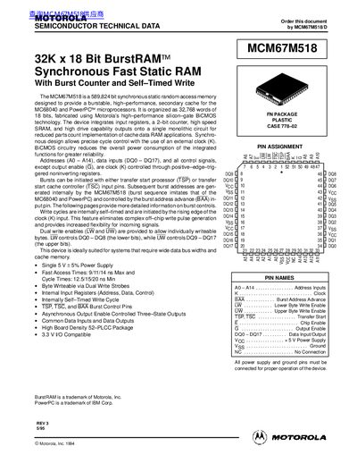 MOTOROLA MCM67M518 Data Sheet - cover page