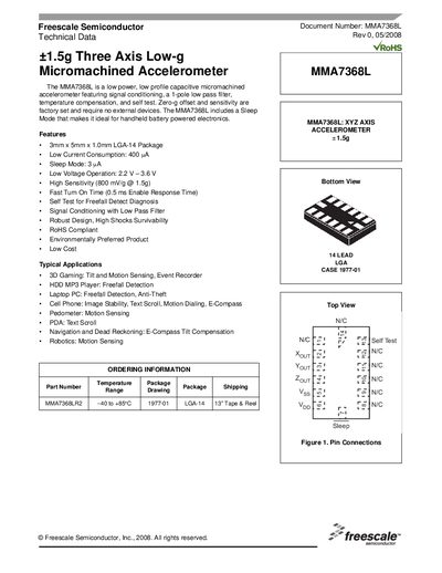 Freescale MMA7368L Datasheet - cover page