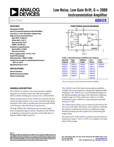 Analog Devices AD8428 Instrumentation Amplifier Handbook - cover page