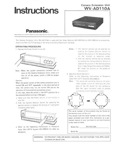 Panasonic WV-AD110A Camera Extension Unit Operating Instructions - cover page