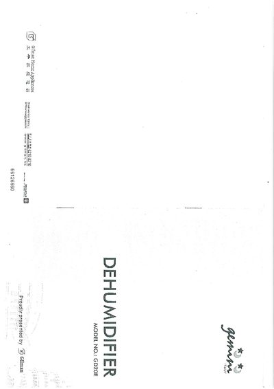 Gilman GD20E Dehumidifier User Manual - cover page