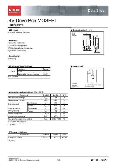 ROHM RSD080P05 Manual - cover page