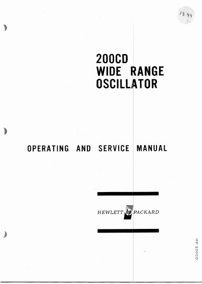 Hewlett Packard 200CD Oscillator Operating and Service Manual - cover page