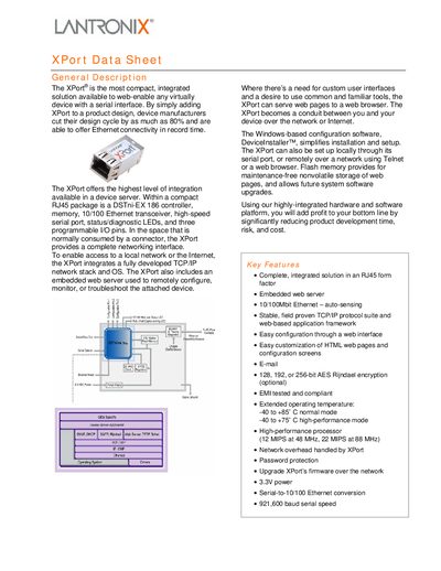 Lantronix XPort Datasheet - cover page