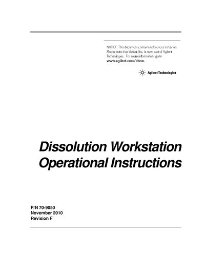 Agilent Dissolution Workstation Operational Instructions - cover page