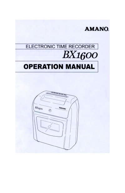 Amano BX1600 Electronic Time Recorder Operation Manual - cover page