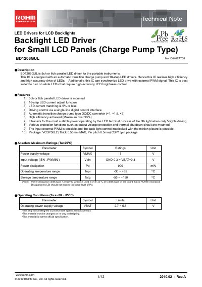 ROHM BD1206GUL LED Driver Technical Note - cover page