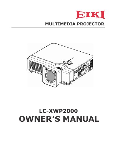EIKI LC-XWP2000 Multimedia Projector Owner's Manual - cover page