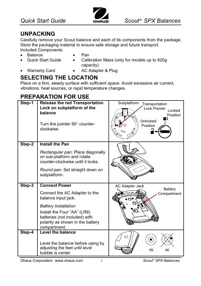 Ohaus Scout SPX Balance Quick Start Guide - cover page