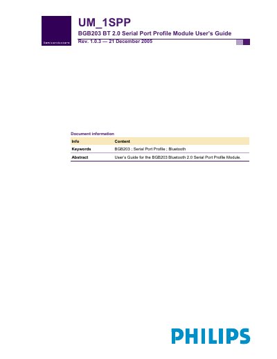 PHILIPS UM_1SPP BGB203 BT 2.0 Serial Port Profile Module User Guide  - cover page