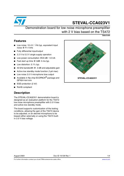 STMicroelectronics STEVAL-CCA023V1 Demonstration Board Data Sheet