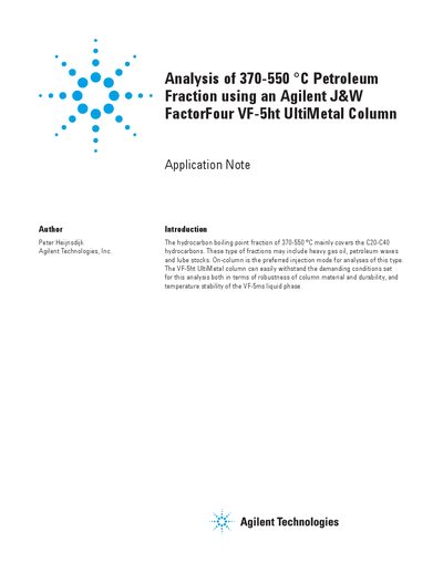 Agilent Analysis of 370-550 C Petroleum Fraction using a VF-5ht UltiMetal Column - cover page