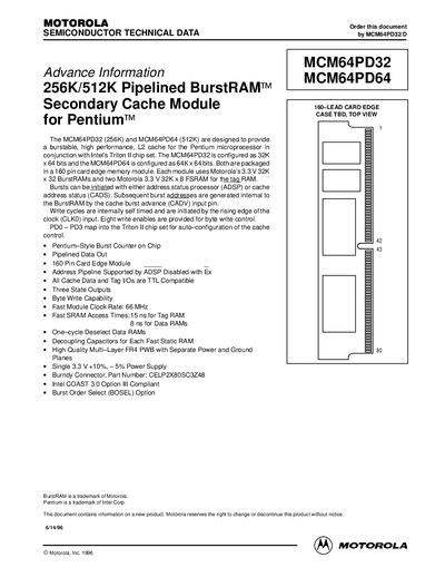 Motorola MCM64PD32/MCM64PD64 Datasheet - cover page