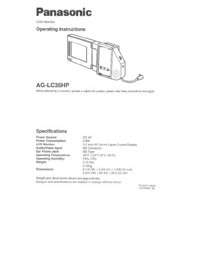 Panasonic AG-LC35HP LCD Monitor Operating Instructions - cover page