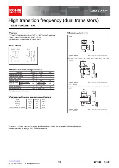 ROHM EMX5, UMX5N, IMX5 Datasheet - cover page