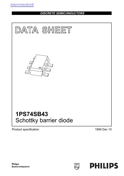 Philips 1PS74SB43 Schottky Barrier Diode Data Sheet - cover page