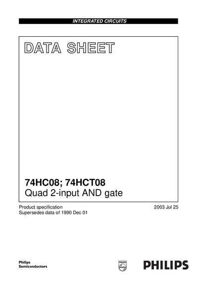 Philips 74HC08 / 74HCT08 Quad 2-input AND Gate Datasheet - cover page