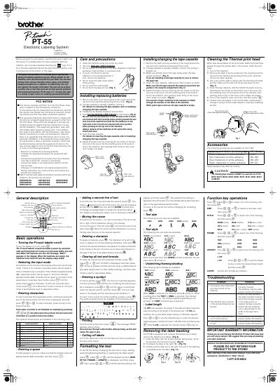 Brother PT-55 Electronic Labeling System User Manual - cover page