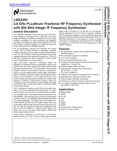 National Semiconductor LMX2364 Datasheet - cover page