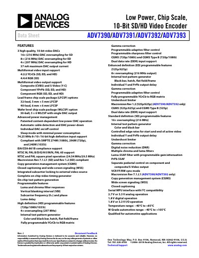 Analog Devices ADV7390/ADV7391/ADV7392/ADV7393 Video Encoder Datasheet