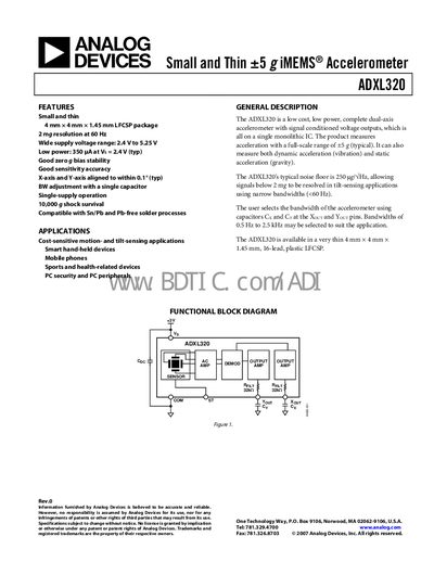 Analog Devices ADXL320 Accelerometer Datasheet - cover page