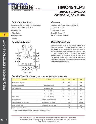 Hittite HMC494LP3 Datasheet - cover page