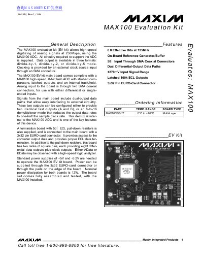 Maxim MAX100EVKIT Evaluation Kit User Guide - cover page