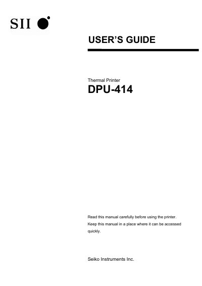 Seiko Instruments DPU-414 Thermal Printer User Manual - cover page