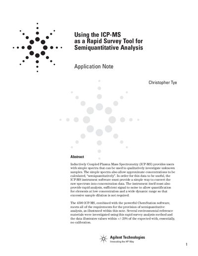 Agilent 4500 ICP-MS Semiquantitative Analysis Application Note - cover page