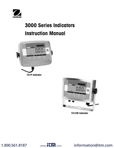 Ohaus Defender 3000 Series T31P/T31XW Indicator Instruction Manual - cover page