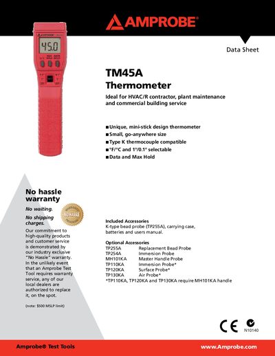 Amprobe TM45A Thermometer Handbook - cover page