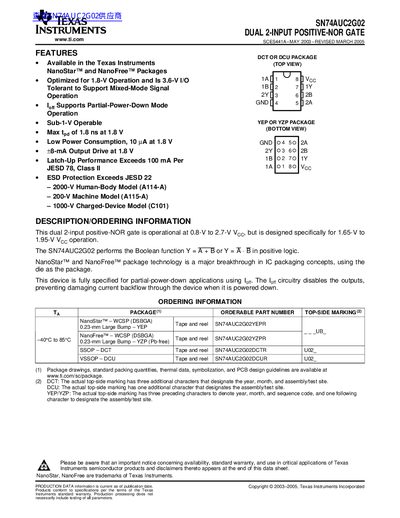 Texas Instruments SN74AUC2G02 Dual 2-Input Positive-NOR Gate Datasheet - cover page