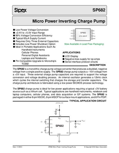 Sipex SP682 Micro Power Inverting Charge Pump Handbook - cover page