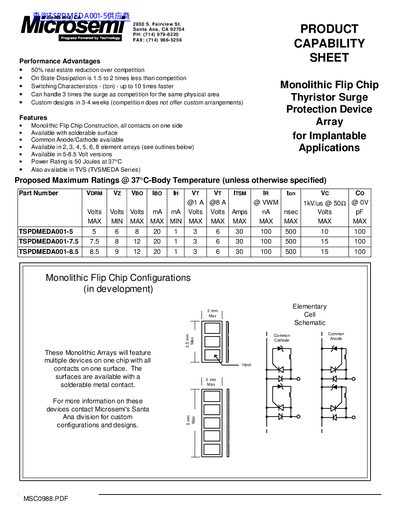 Microsemi TVSMEDA Monolithic Flip Chip Thyristor Surge Protection Device Capability Sheet - cover page