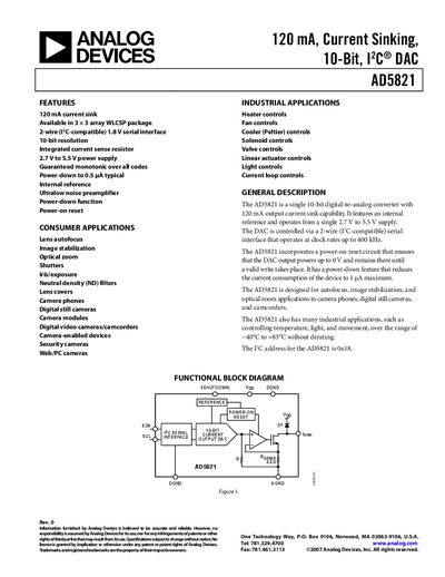 Analog Devices AD5821 Datasheet - cover page
