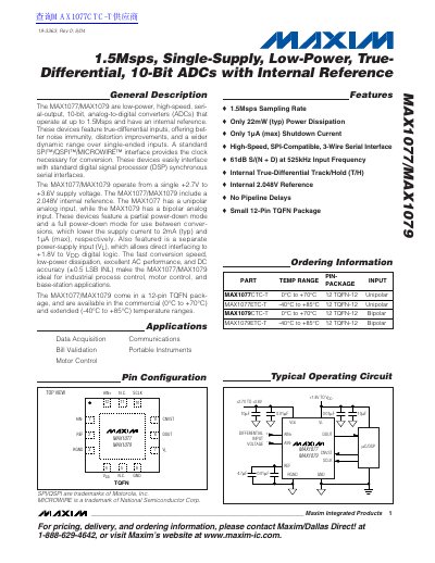 Maxim MAX1077/MAX1079 10-Bit ADC Datasheet - cover page