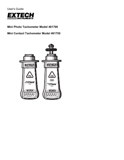 Extech Model 461700/461750 Mini Tachometer User's Guide - cover page