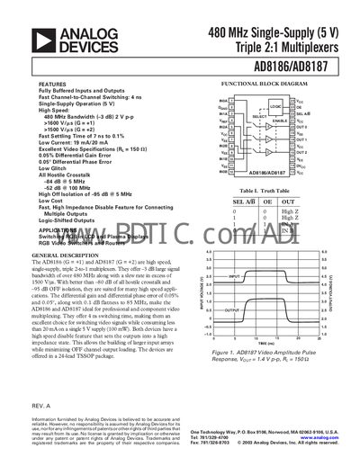 Analog Devices AD8186/AD8187 Datasheet - cover page