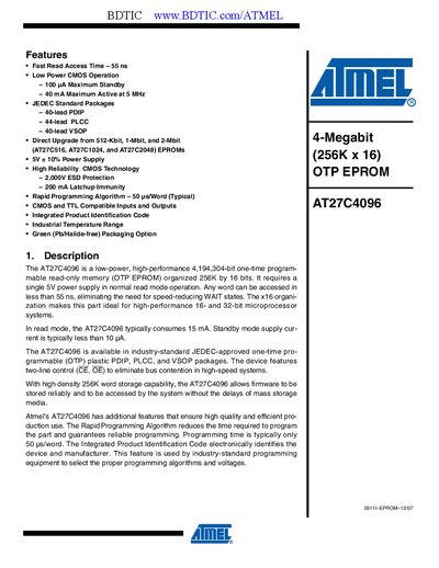 ATMEL AT27LV010A handbook - cover page