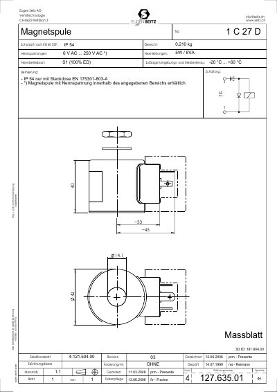 Eugen Seitz 1C27D Valve Technology Solenoid Datasheet - cover page